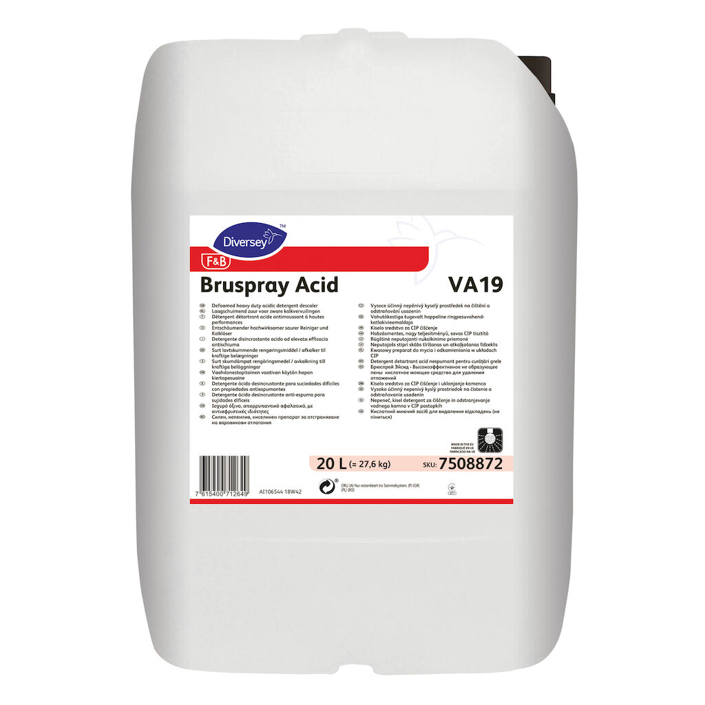 Bruspray Acid VA19 20L - Détergent détartrant acide anti-moussant